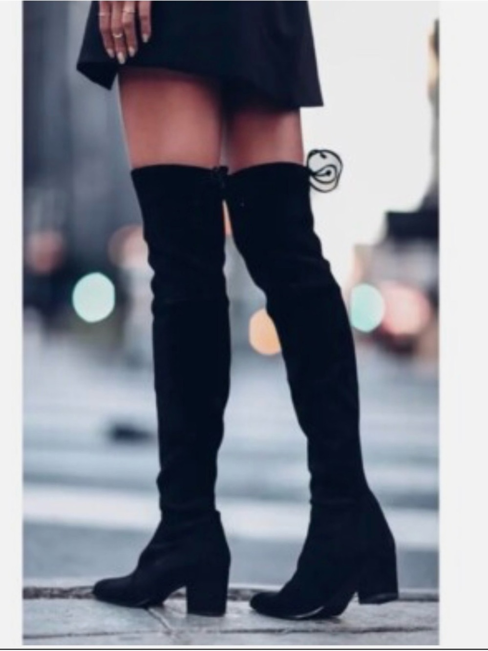 Stuart Weirzman - Over-the-Knee Black Suede Block Heel Boots - Women's